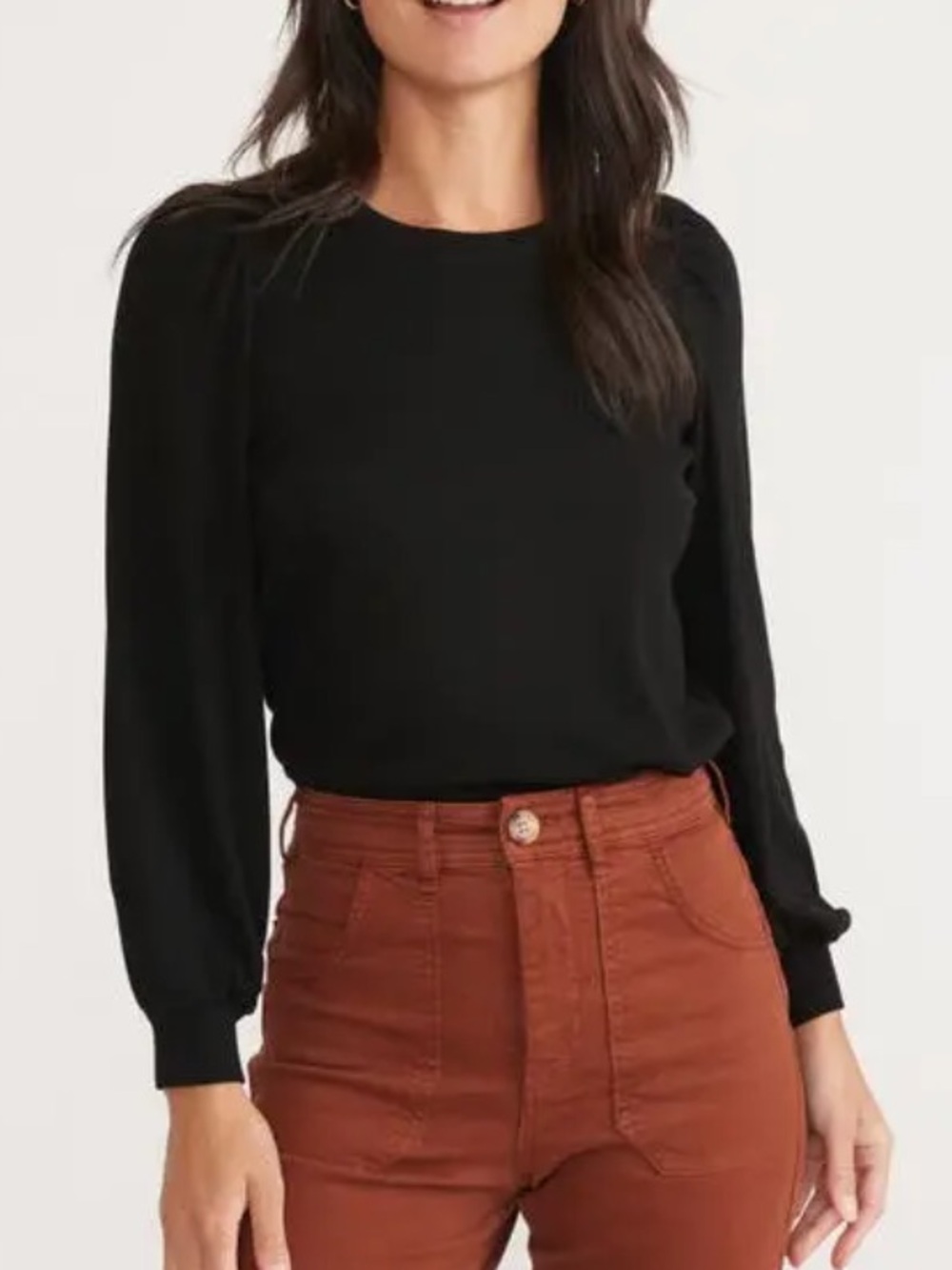 Marine Layer Lexi Balloon Sleeve Rib Top Black Women’s size S Style 14452